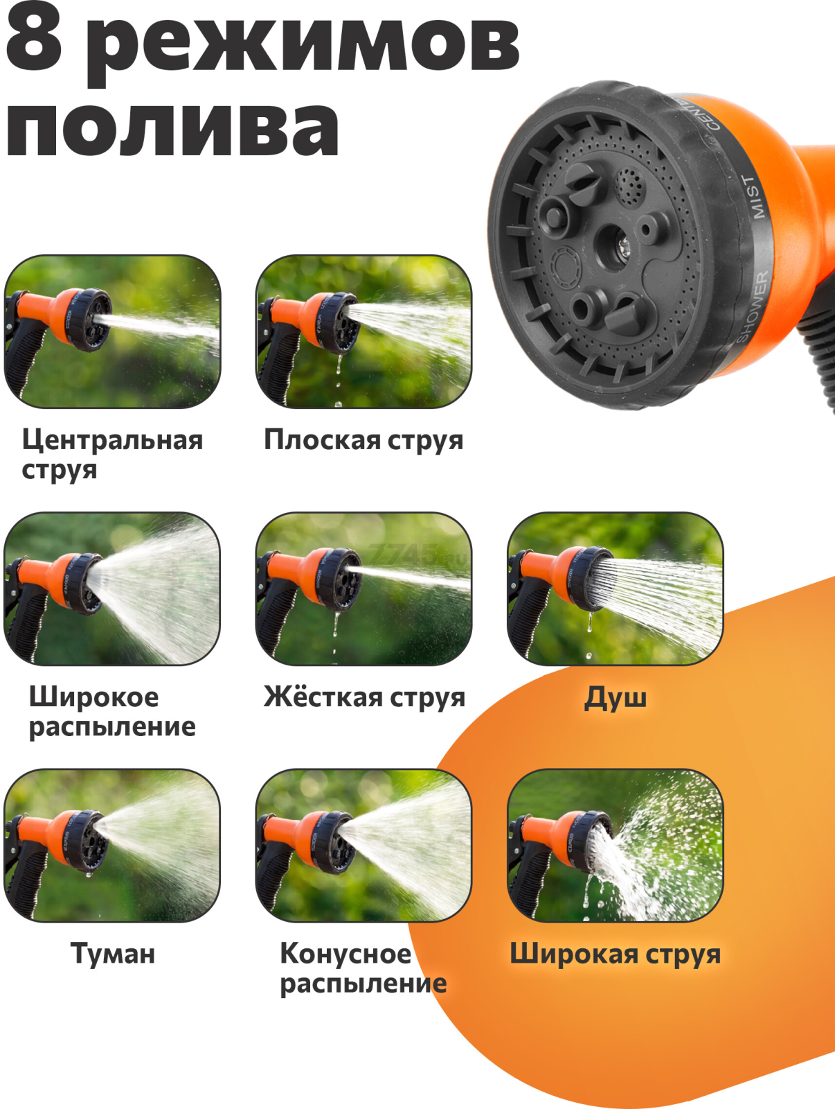 Пистолет-распылитель 8-позиционный и набор фитингов STARTUL GARDEN (ST6010-10) - Фото 4