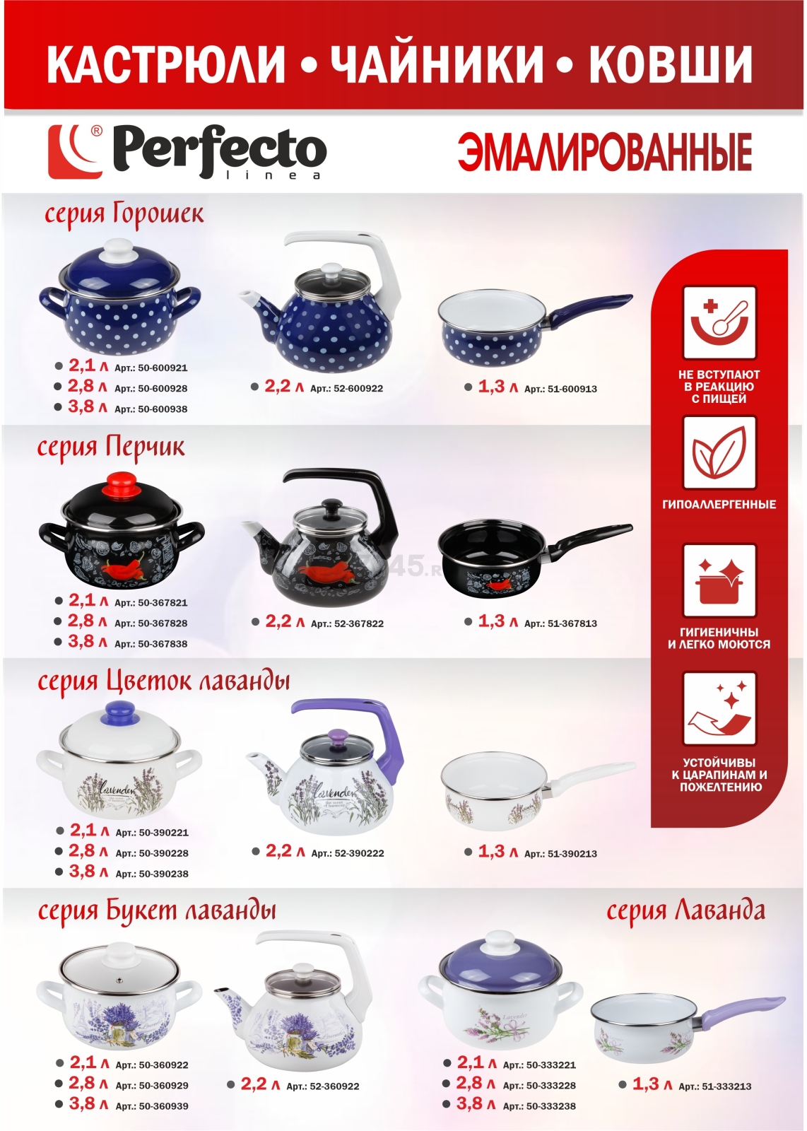 Кастрюля стальная эмалированная 2,1 л PERFECTO LINEA Горошек синий (50-600921) - Фото 7