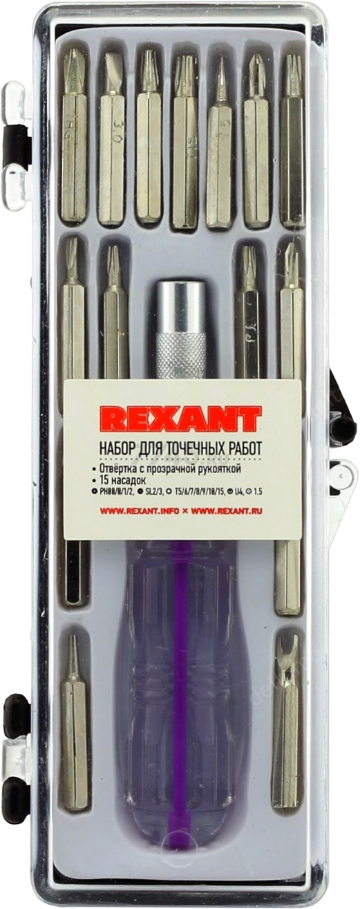 Отвертка с набором бит REXANT 16 предметов (12-4704)