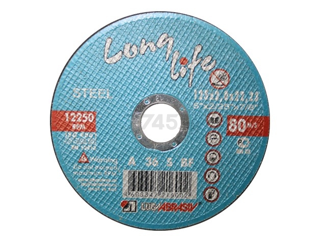 Круг отрезной 180х1,6х22 мм LUGAABRASIV для металла Long Life (4603347219058)
