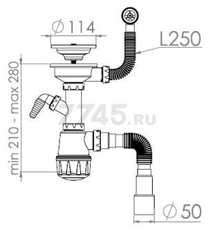 Сифон для кухни выпуск 3 1/2" круглый перелив гибкая труба 1 1/2"- 40/50 мм AV ENGINEERING (AVE129777) - Фото 7