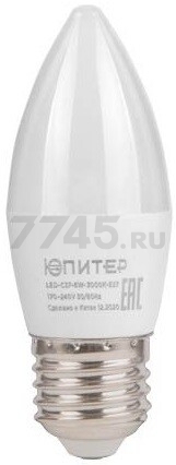 Лампа светодиодная E27 ЮПИТЕР Люкс C37 7,5 Вт 3000К (JP5137-33)