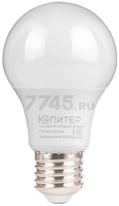 Лампа светодиодная E27 ЮПИТЕР Люкс A60 9 Вт 4000К (JP5160-40)