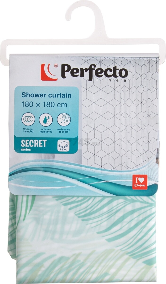 Штора для ванной комнаты 180х180 с кольцами PERFECTO LINEA Secret листья (36-118003) - Фото 3