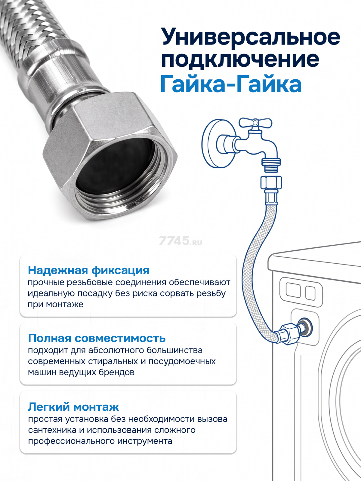 Шланг заливной для стиральной машины AV ENGINEERING SUS 2,5 м (AVE3302250) - Фото 3