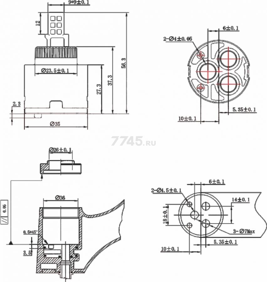 Картридж для смесителя D35 AV ENGINEERING тип A-S (AVSSS-085S) - Фото 3