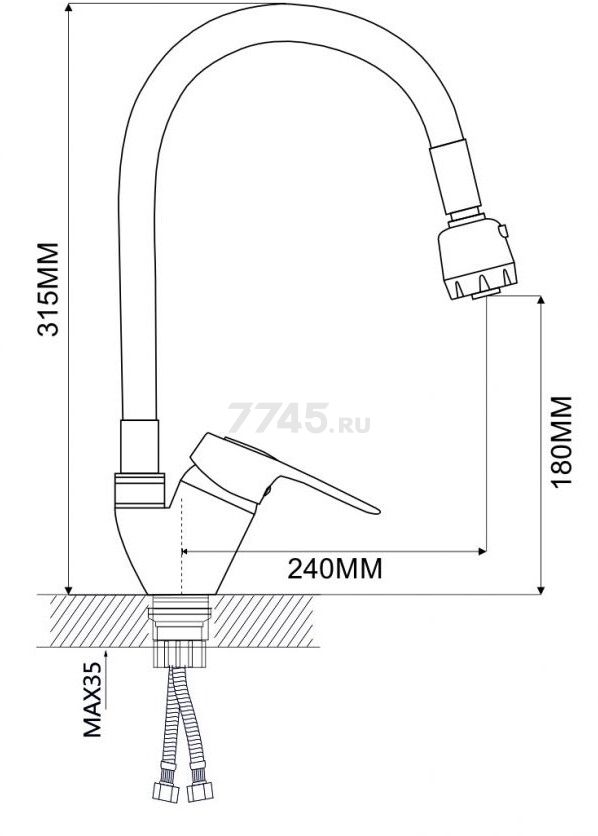 Смеситель для кухни ECONOCE серия 240 белый (EC0245WT) - Фото 10