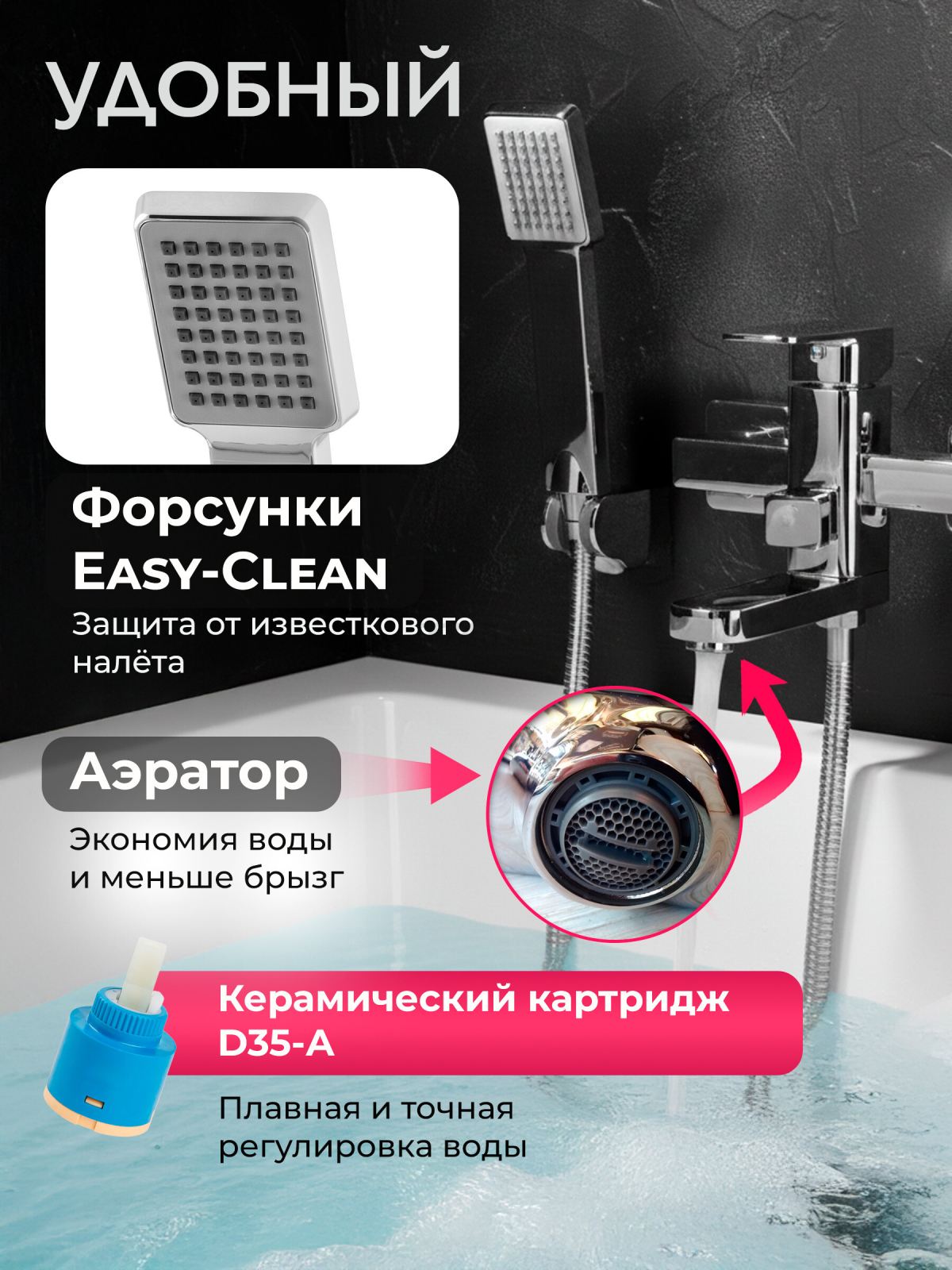 Смеситель для ванны ECONOCE серия 380 (EC0382) - Фото 3