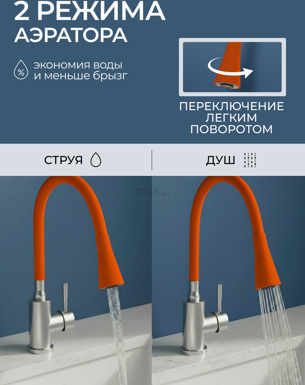 Излив гибкий для смесителя AV Engineering оранжевый (AVZAP-2SRNG) - Фото 4