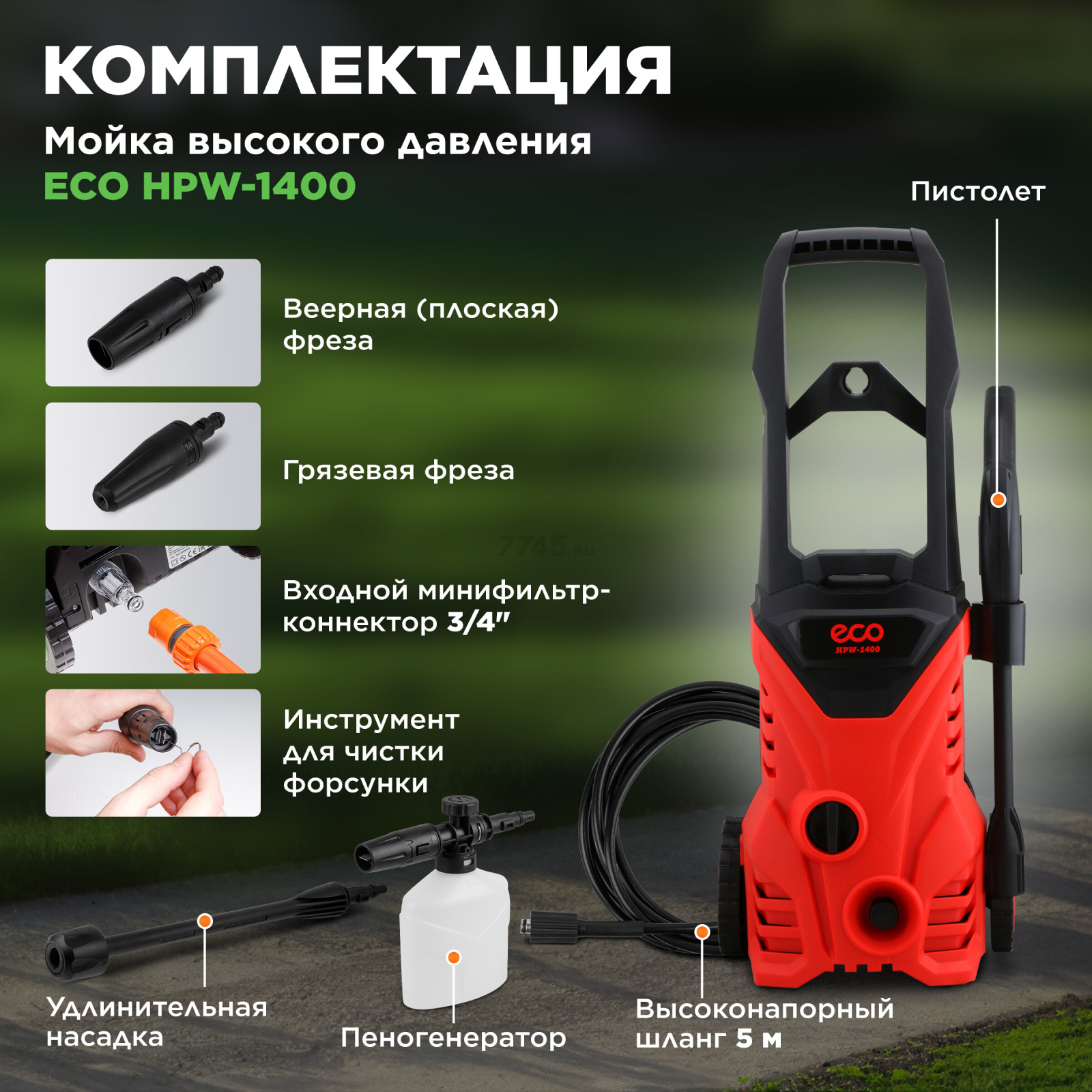 Мойка высокого давления ECO HPW-1400 (EC4910-1) - Фото 4