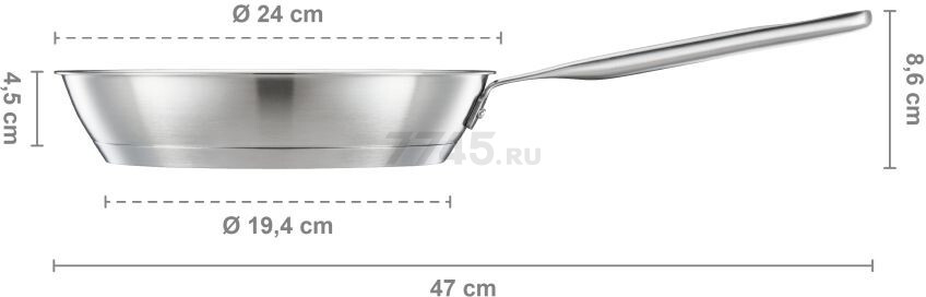 Сковорода из нержавеющей стали 24 см FISKARS All Steel Pure (1065627) - Фото 4