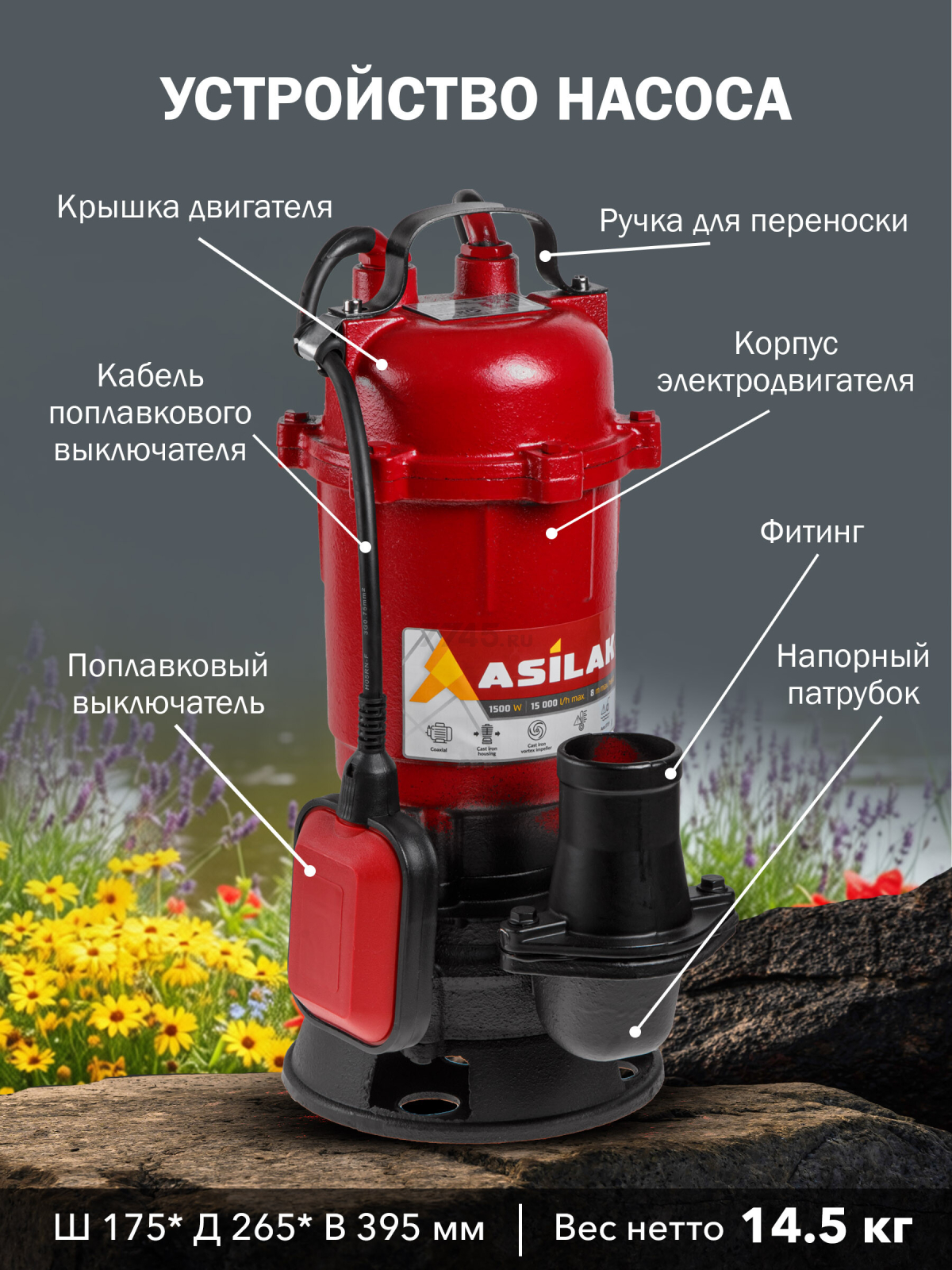 Насос дренажный ASILAK SLP-1500 (AS4410-1) - Фото 5