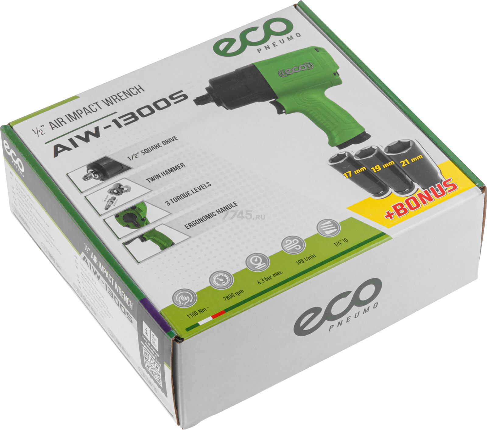 Пневмогайковерт ударный 1/2" ECO AIW-1300S (ЕС3914-5) - Фото 16