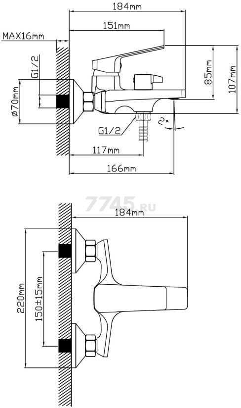 Смеситель для ванны AV ENGINEERING Win black (AVWIN3-BL165-130) - Фото 14