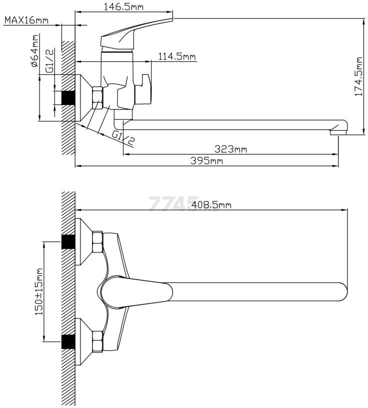 Смеситель для ванны AV ENGINEERING Rom (AVROM7-A103-222) - Фото 8