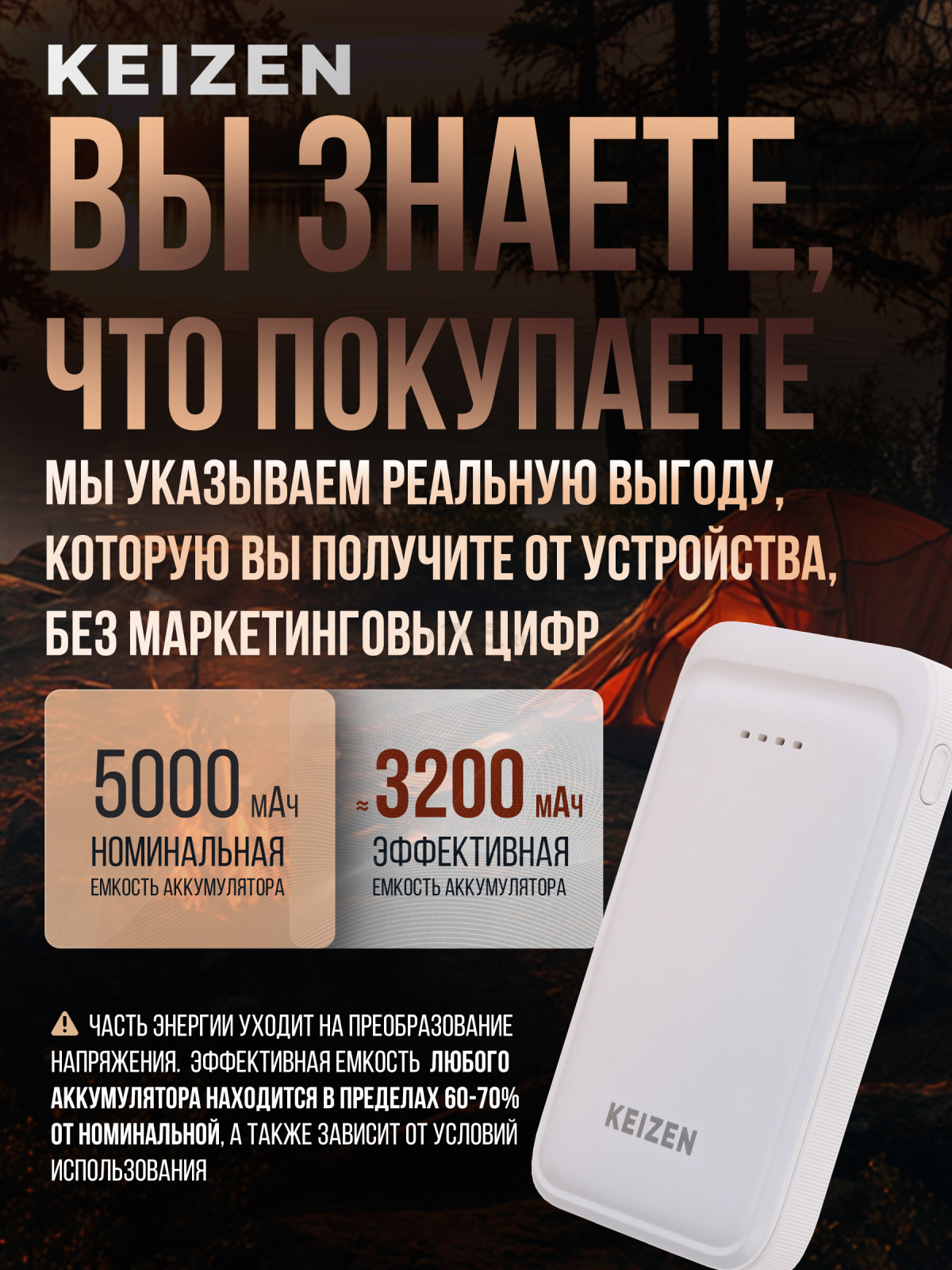 Power Bank KEIZEN 5000 mAh White (KZ-20130101) - Фото 5