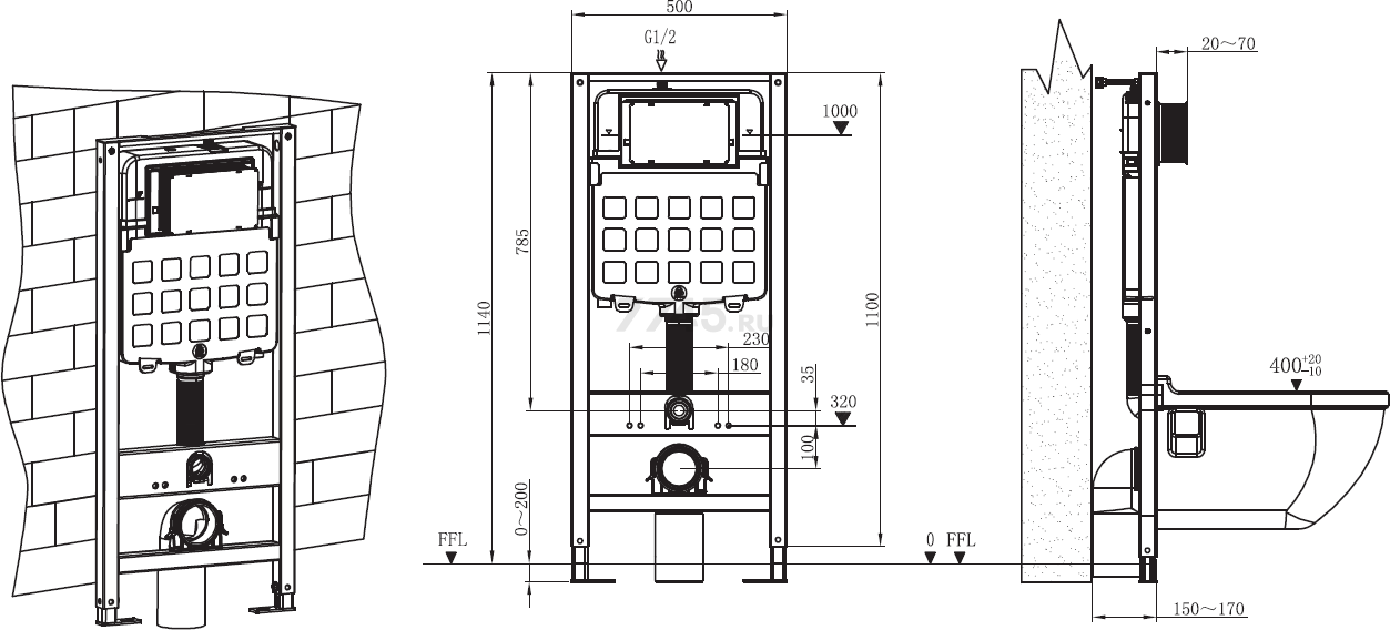 Инсталляция для унитаза 3 в 1 с кнопкой 301 AV ENGINEERING (AVW31-301) - Фото 3