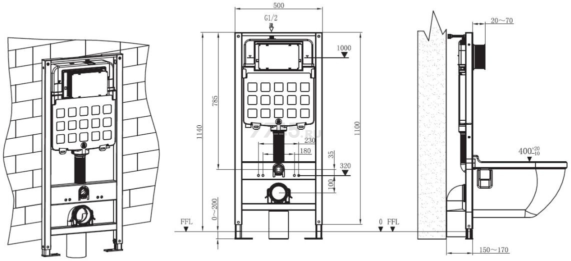 Инсталляция для унитаза 3 в 1 с кнопкой 313 AV ENGINEERING (AVW31-313) - Фото 4