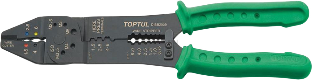 Кримпер (пресс-клещи) для обжима клемм и снятия изоляции TOPTUL (DIBB2009)