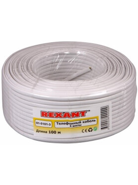 Кабель телефонный REXANT ШТЛП 4 жилы CCA 100 м белый 