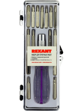Отвертка с набором бит REXANT 16 предметов 