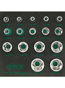 Набор головок 1/4", 3/8", 1/2" 6EPR-32EPR 16 предметов TOPTUL 