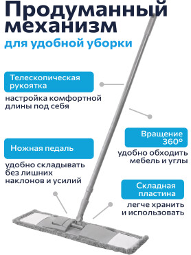Швабра для пола PERFECTO LINEA Solid с насадкой из микрофибры серая 