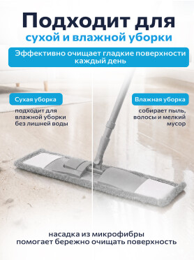 Швабра для пола PERFECTO LINEA Solid с насадкой из микрофибры серая 