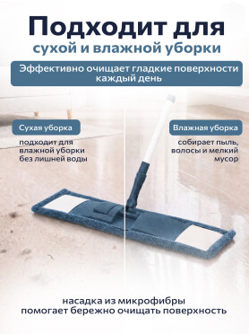 Швабра для пола PERFECTO LINEA с насадкой из микрофибры темно-синяя 