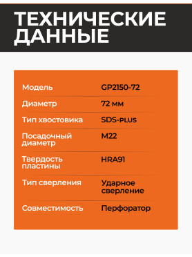 Коронка по бетону твердосплавная GEPARD GP2150