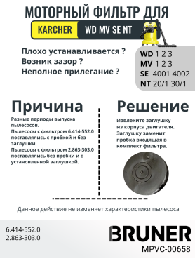 Фильтр моторный HEPA для пылесосов Karcher серии WD 1,2,3 MV 1,2,3 SE 4001,4002 NT20/1, 30/1 BRUNER 