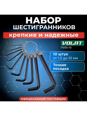 Набор ключей шестигранных 1,5-10 мм 10 предметов коротких ВОЛАТ 