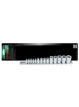 Набор головок 1/4", 3/8", 1/2" "звездочка" E4-E24 мм 14 предметов на подвесе TOPTUL 